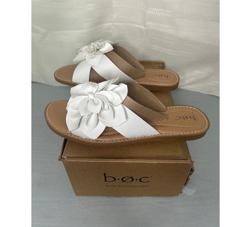 BOC by Born Kasia Flower Flat Sandals White Womens Size 11M